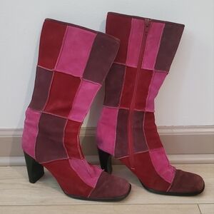 Retro pink patchwork boots